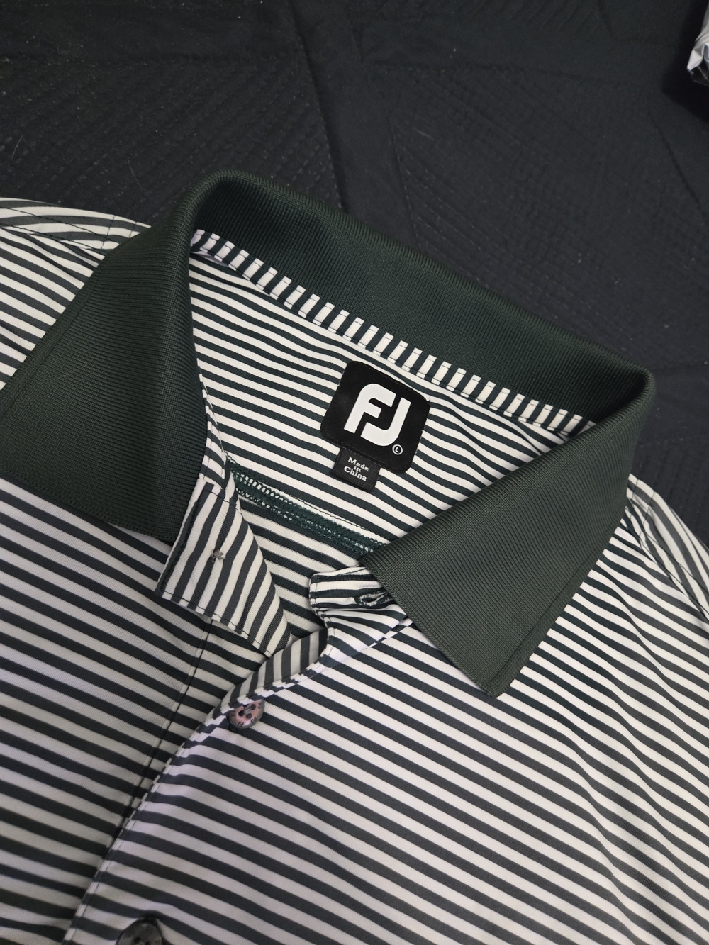 FootJoy Men's Green Collar Striped Golf Polo Size L